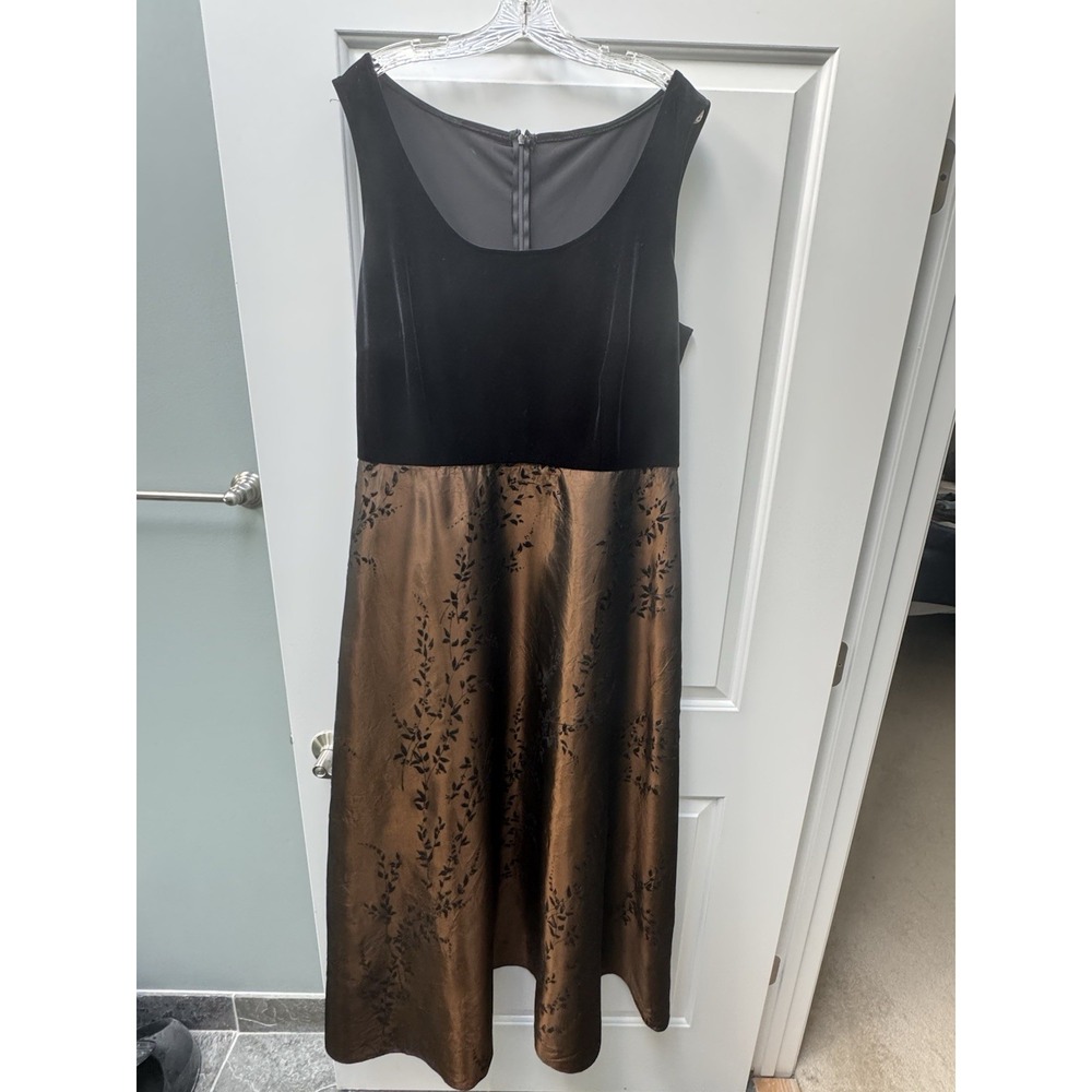 Vintage 90s Patra Black Velvet Bronze Floral Foil Maxi Evening Dress Size 20